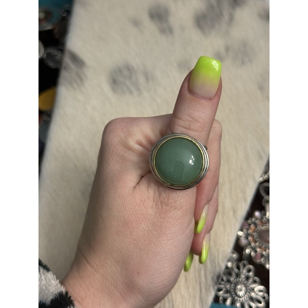 RLM Robert Lee Morris Sterling Silver & Brass Huge Green Aventurine ring 8